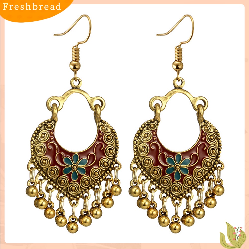 &lt; Freshbread &gt; Bohemian Wanita Bunga Lonceng Rumbai Enamel Kait Anting Pesta Perjamuan Perhiasan