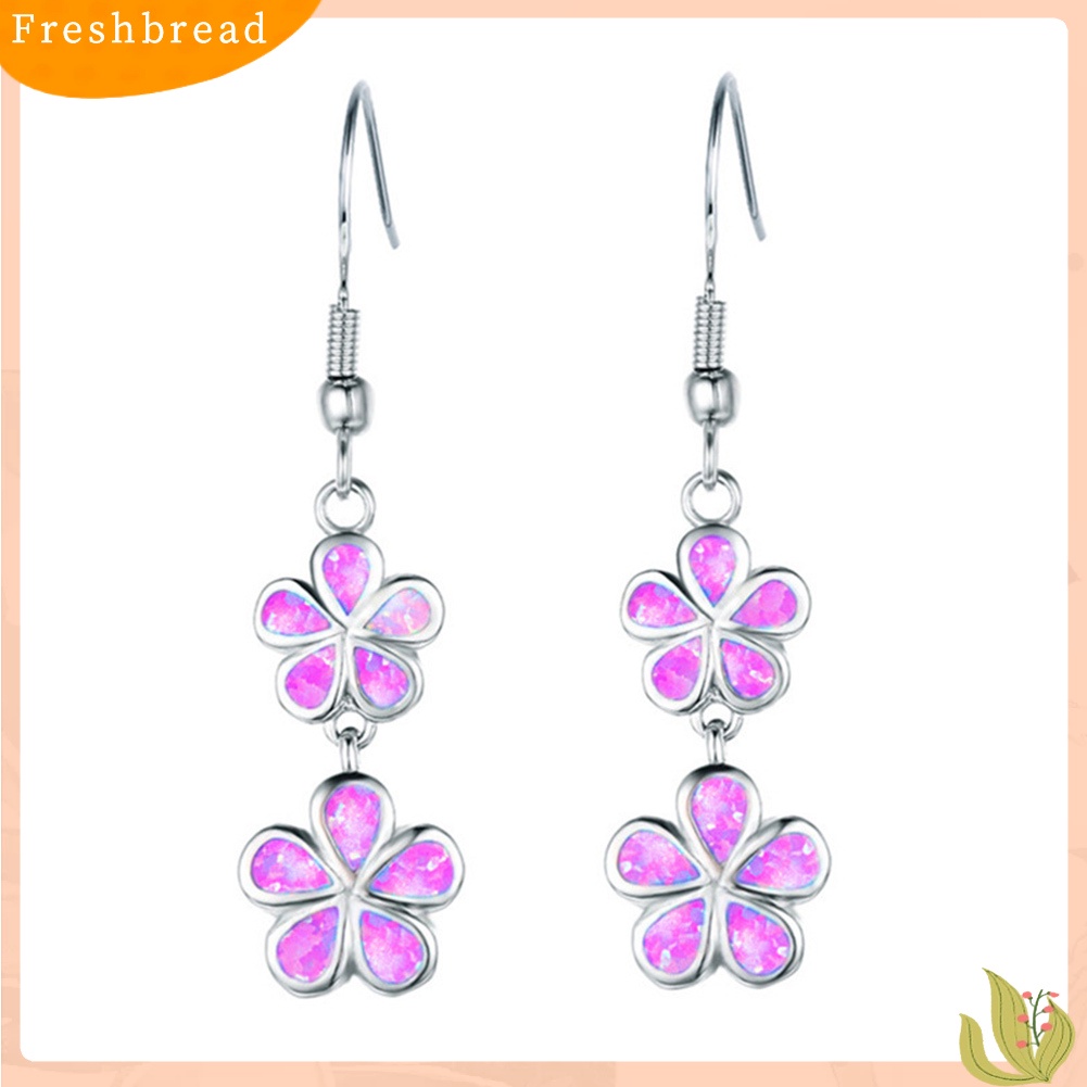 &lt; Freshbread &gt; Fashion Wanita Faux Opal Hias Bunga Panjang Menjuntai Ear Hook Earrings Jewelry