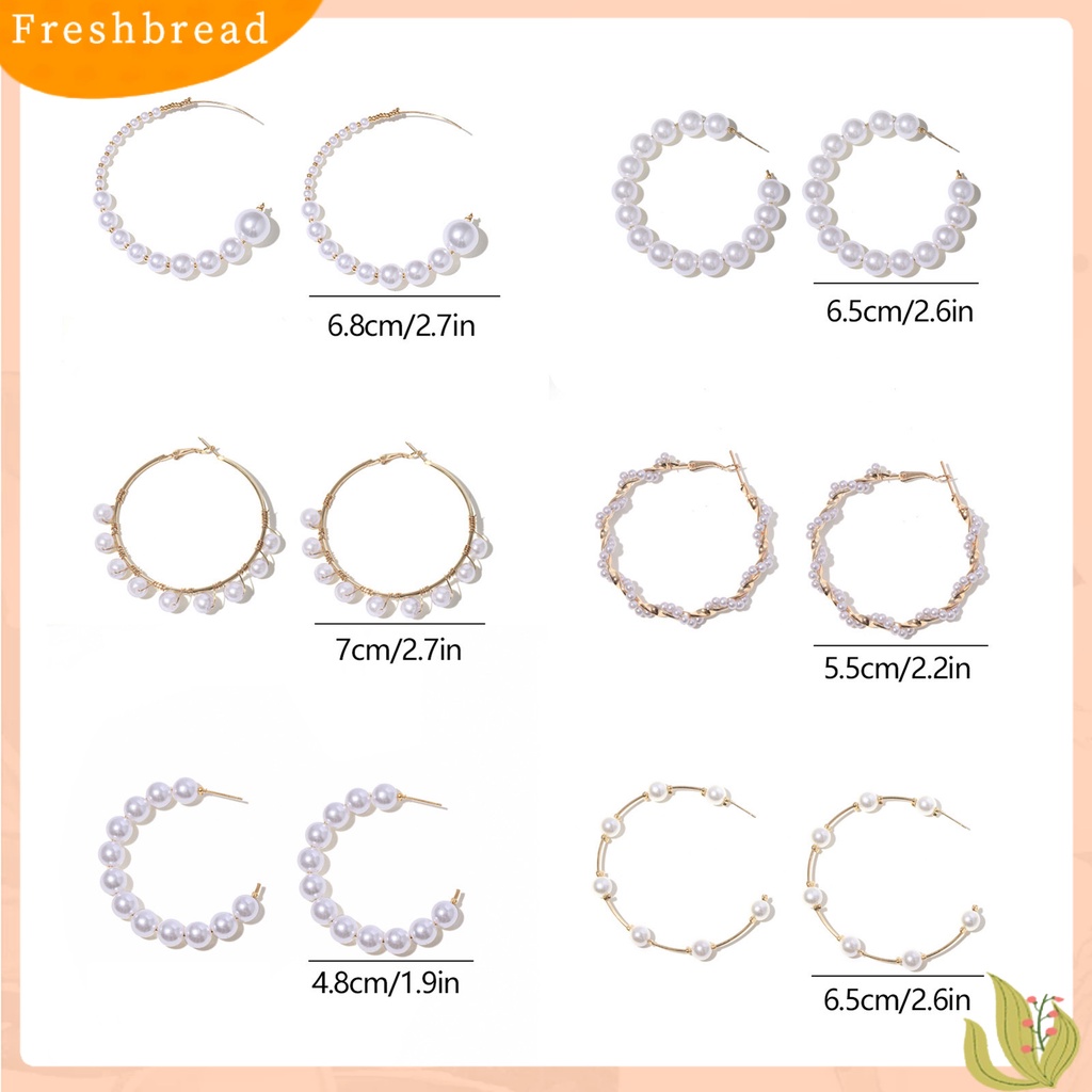 &lt; Freshbread &gt; 1pasang Anting Hoop Vintage C-shaped Putaran Besar Electroplating Wanita Gadis Mutiara Imitasi Lingkaran Anting Perhiasan Dekorasi Hadiah Untuk Pakaian Sehari-Hari