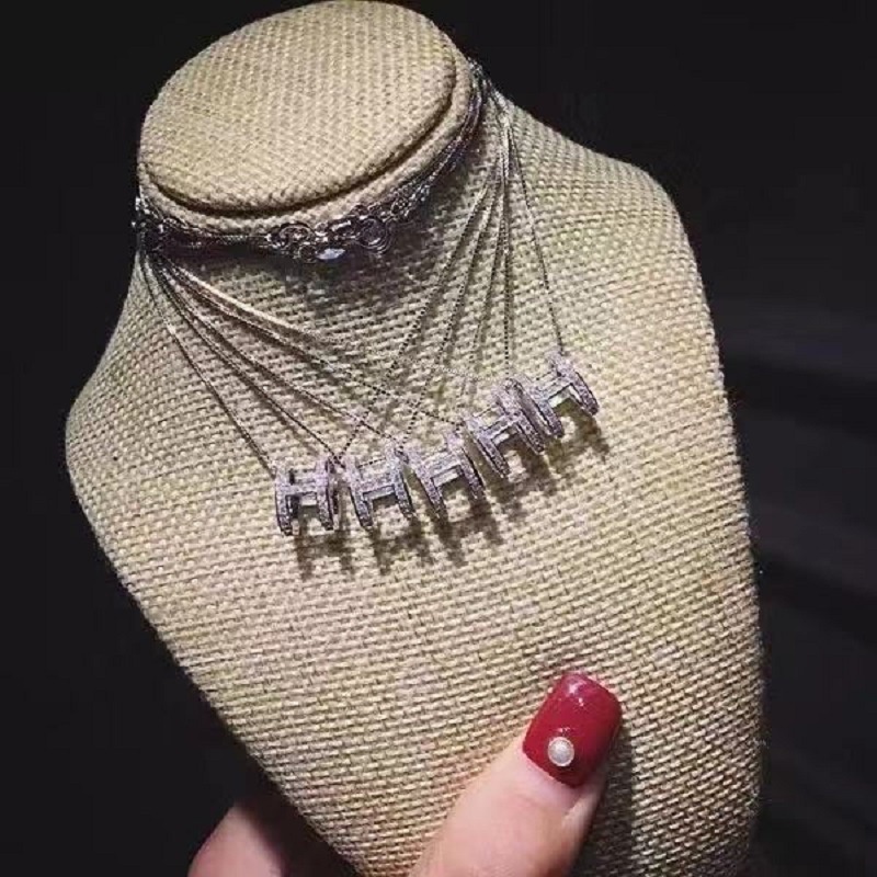 Wanita Fashion Huruf H Kalung Berlian Imitasi Alloy Necklace