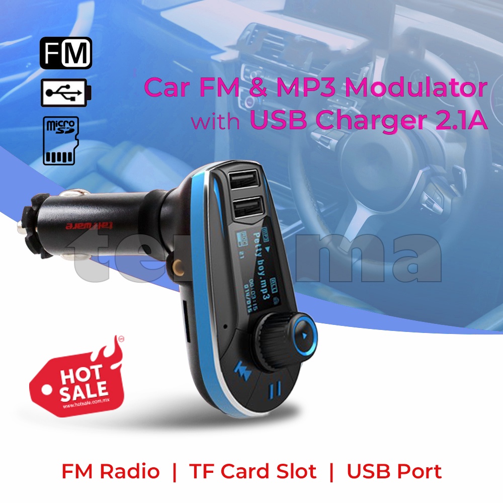 Car FM MP3 Modulator LED Display with USB Charger 2.1A for Smartphone