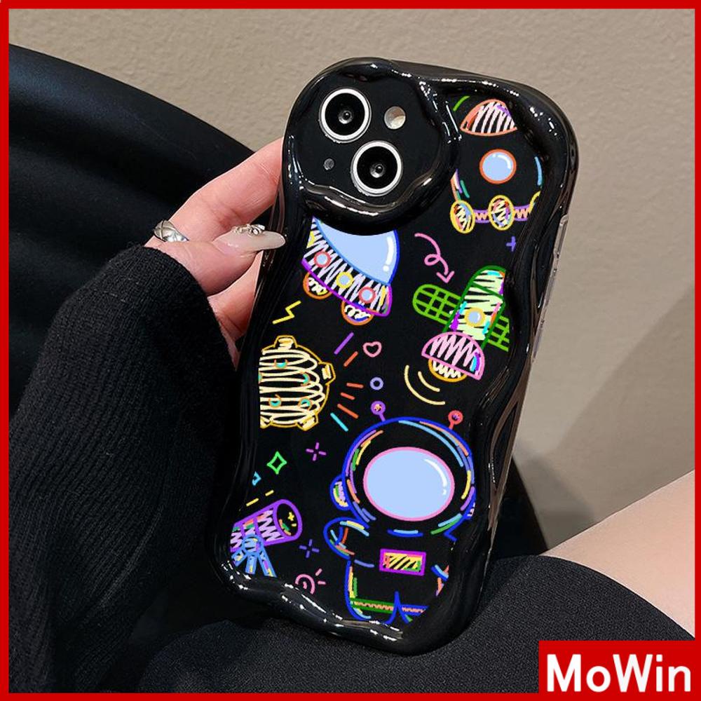 For iPhone 14 Pro Max iPhone Case 3D Curved Edge Wave Glossy Black TPU Airbag Shockproof Camera Cover Cosmonaut Compatible with iPhone 13 Pro max 12 Pro Max 11 xr xs max 7Plus