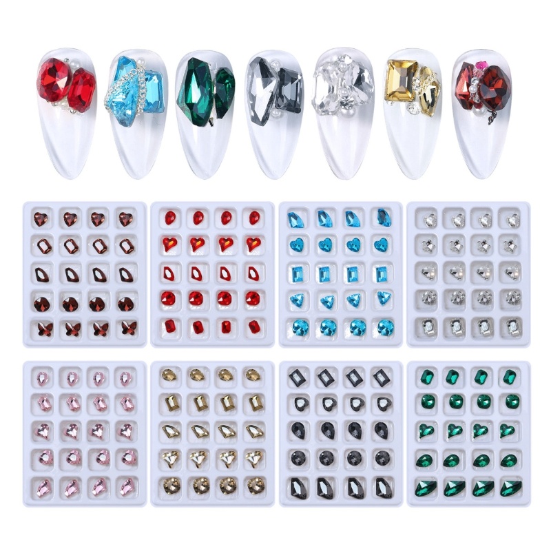 Siy 20Pcs 3D Resin Nail Art Kerajinan Rhinestones Charms Mixed Shiny Nail Kristal Permata Liontin Manicure Nail Perhiasan Diamon