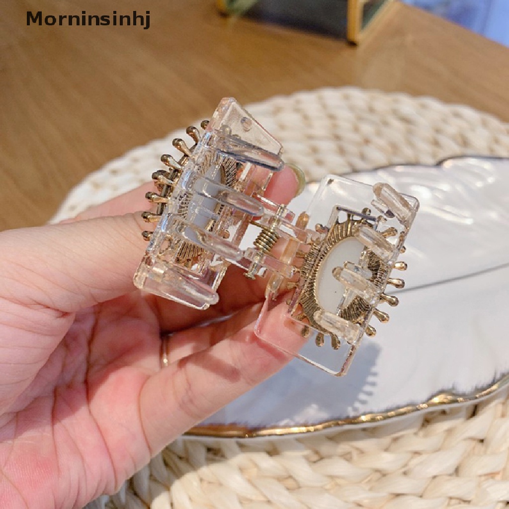 Mornin Penjepit Cakar Vintage Elegan Dengan Mutiara Untuk Wanita Retro Square Claw Clip Hairpin id