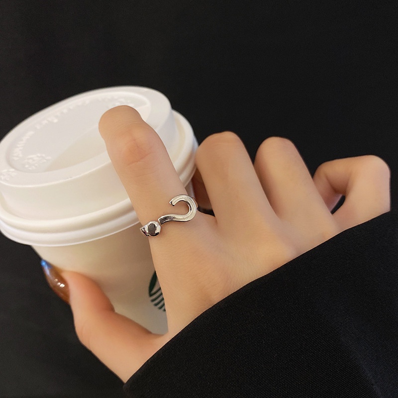 Cincin Terbuka Geometris Perempuan Lucu Korea Baru Kreatif Tanda Tanya Cincin