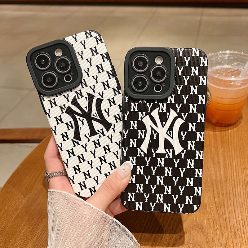 Leather Fashion NY Soft Case iP iPhone 7 8 Plus SE 2020 X XR XS Max 11 12 13 14 Pro Max 14 Plus Black Phone Case Camera Protect