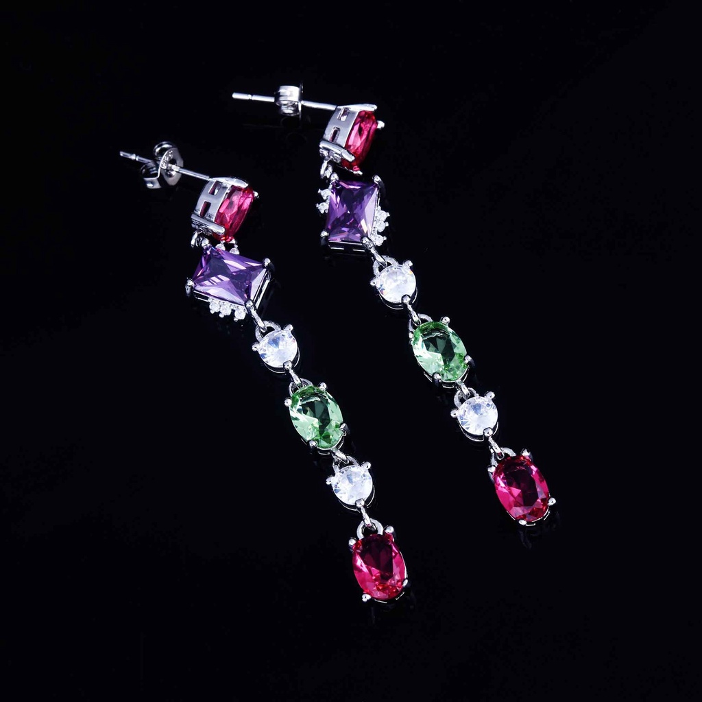 Goldkingdom Aksesoris Perhiasan Fashion Ready Stock Geometris Warna-Warni Dengan Anting Rumbai Peri Serbaguna Dan Kepribadian Anting Berlian Penuh