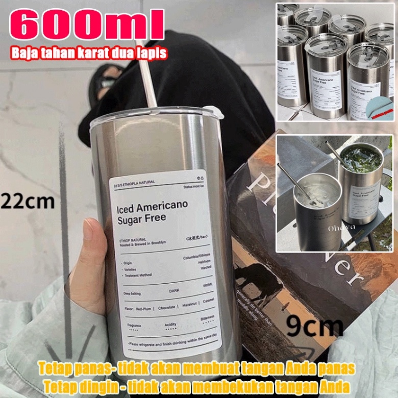 600ml Botol Minum Stainless Steel Cangkir Tumbler Kopi Cup Stainless Steel Portabel