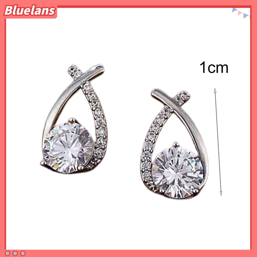 {In Stock} 1pasang Anting Tusuk Wanita Cross-cut Rhinestones Perhiasan Tahan Lama Cerah Kilau Telinga Giwang Untuk Pernikahan