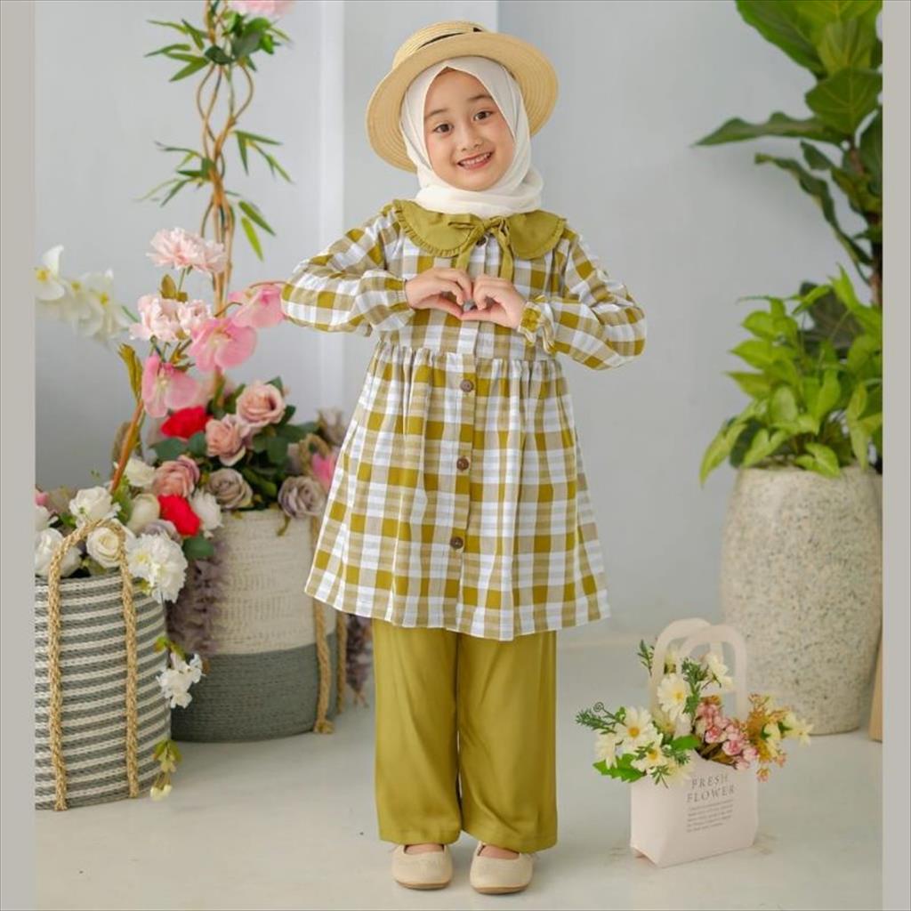 LS 1.164 - Setelan Zavira Atasan Bawahan Anak Cewek One Set Tunik Anak Perempuan Baju Ngaji