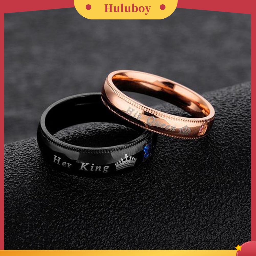 {Ready Stock} Fashion Baja Titanium Berlian Imitasi Her King His Queen Pasangan Jari Rings Perhiasan