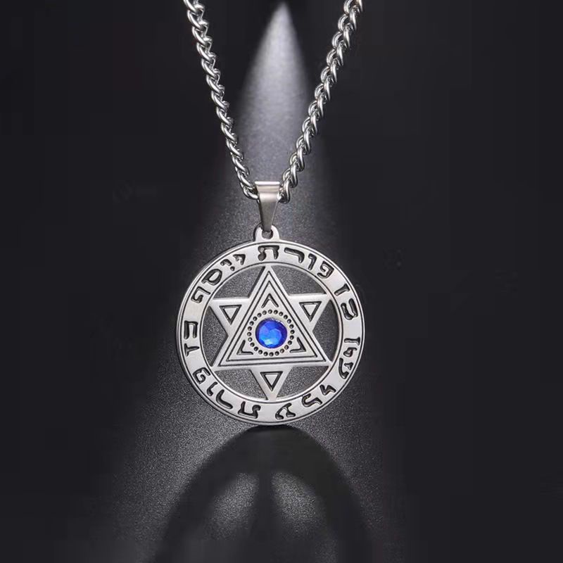 Kalung Liontin Hexagram Sederhana Keren Untuk Wanita Pria Kepribadian Bintang Biru Imitasi Permata Kalung Perhiasan Unisex