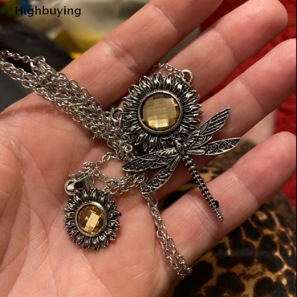 Hbid Kalung Rantai Capung Ch Bunga Matahari Untuk Wanita Batu Kuning Fashion Hadiah Glory