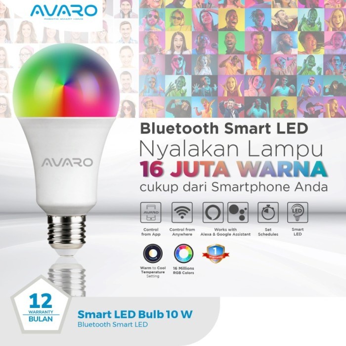 AVARO Smart Light Bulb LED 10W Bluetooth RGB+WW Lampu Hias 10 Watt BT