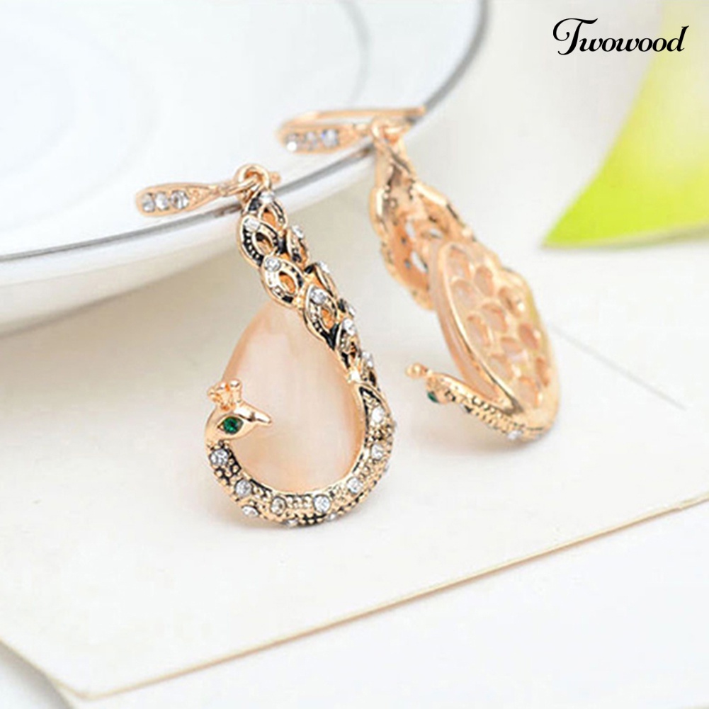 Twowood Wanita Elegan Tetesan Air Berlian Imitasi Liontin Kalung Kait Anting Set Perhiasan