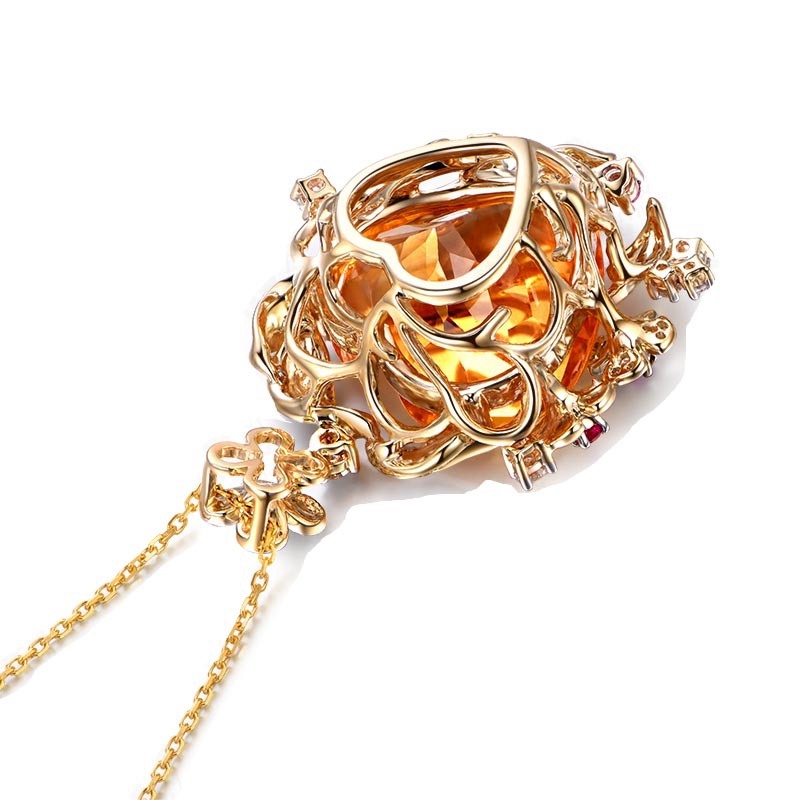 Goldkingdom Fashion Perhiasan Aksesoris Ready Stock Brasil Natural Citrine Heart Pendant 20x20 Oversized Plaid Face Bird's Nest Cut Color Treasure Necklace