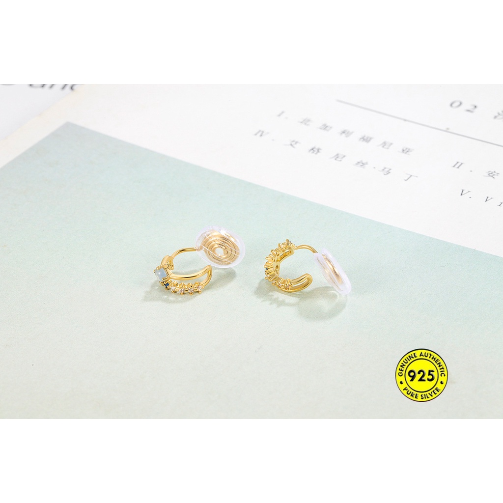 Mata Kucing Biru Tanpa Tindik Telinga Petite Anting Tanpa Sakit Sederhana Nyamuk Coil Klip Telinga Perempuan Lucu U1203