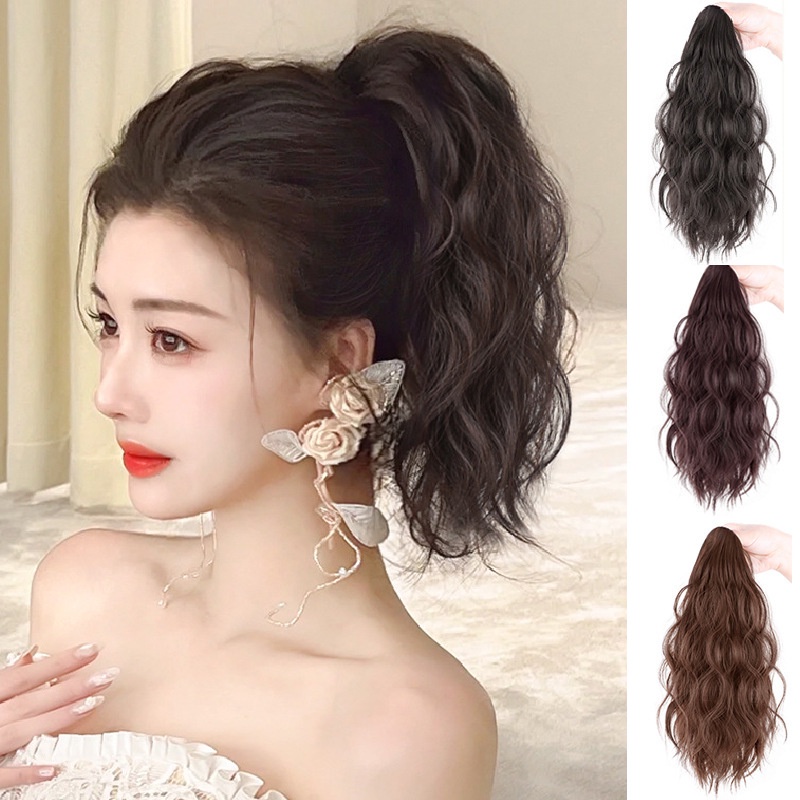 Ins Wig Keriting Panjang 35CM Dengan Klip Ekstensi Rambut Ponytail Tinggi Untuk Aksesoris Rambut Wanita Perempuan