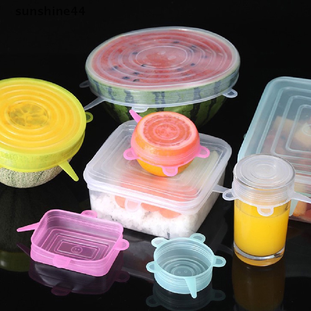 Sunshine 6Pcs Food Silicone Cover Cap Universal Tutup Silikon Untuk Peralatan Masak Mangkok Microwave Reusable Stretch Lids Bungkus Makanan ID