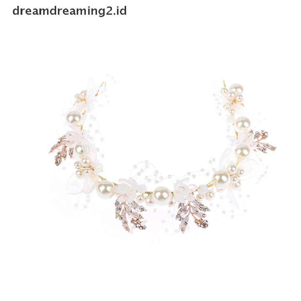 (hot) Bando Pengantin Perempuan Elegan Imitated Pearl Hiasan Kepala Bunga Garland//