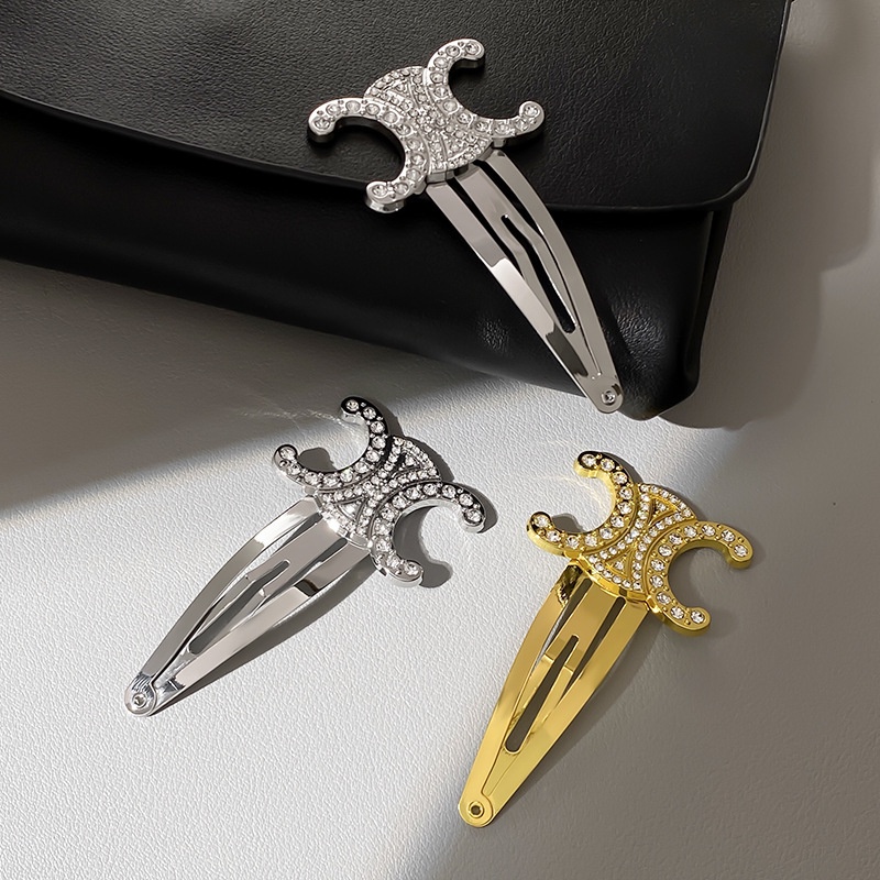 Vintage Mewah Emas Dan Perak Berlian Jepit Rambut Korea Manis Double C-Huruf Jepit Rambut Arc De Triomphe Alloy Hair Clip Untuk Wanita