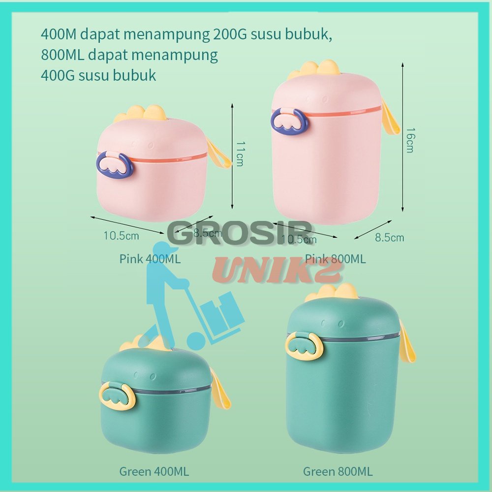 KOTAK SUSU DINO 800ML KOTAK TEMPAT PENYIMPANAN SUSU BUBUK KARAKTER DINOSAURUS PRAKTIS PERLENGKAPAN BAYI GROSIR