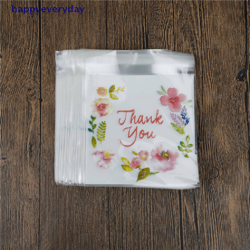 [happy] 100pcs 3ukuran Plastik Thank You Cookie Paket Candy Bag Self Adhesive [ID]