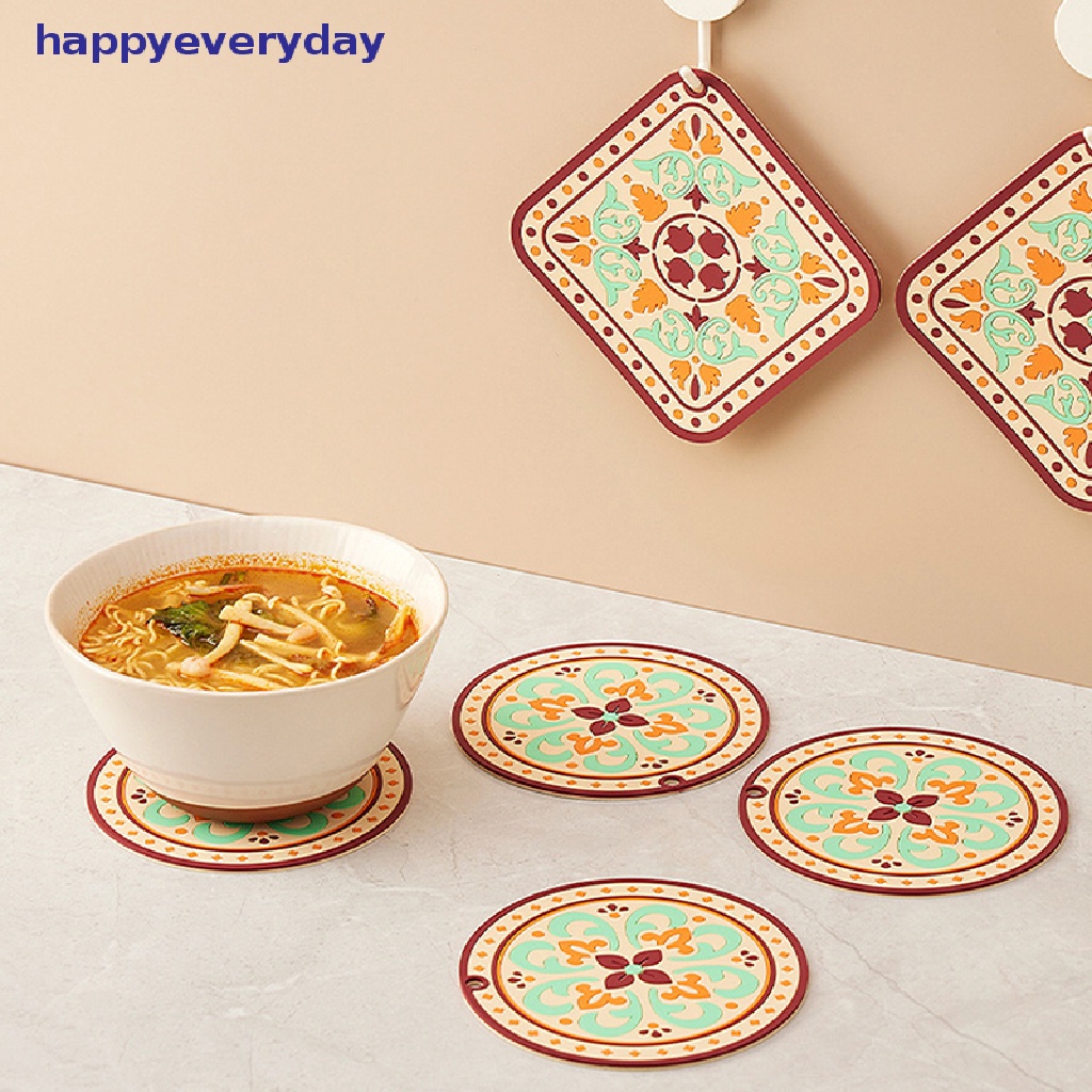 [happy] Tatakan Gelas Cangkir Retro Tahan Suhu Tinggi PVC Placemat Tatakan Tahan Air [ID]