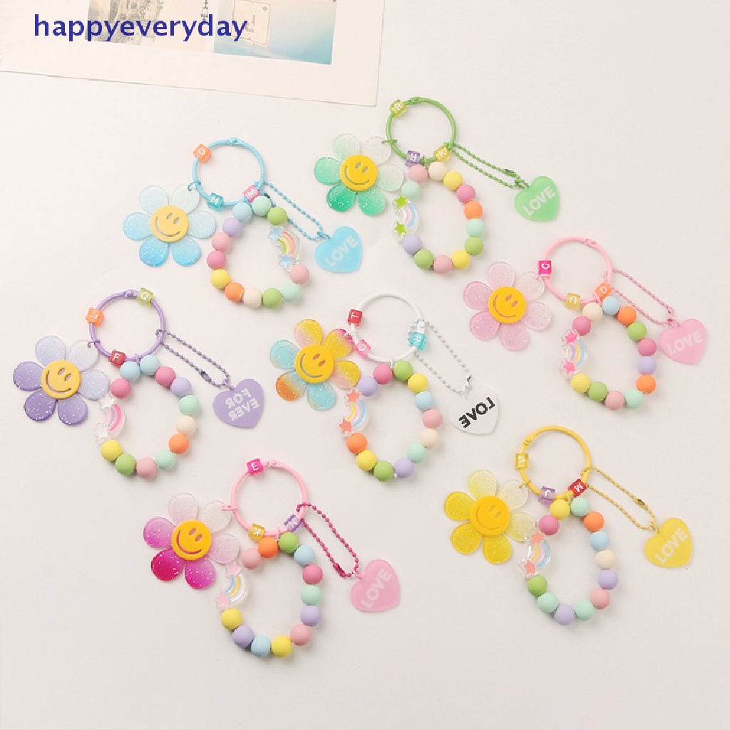 [happy] Gantungan Kunci Pendnat Bunga Matahari Lucu Untuk Wanita Gaya Korea Tas Keychain Berwarna Manik-Manik Gelang Keyrings Aksesoris Untuk Earphone [ID]