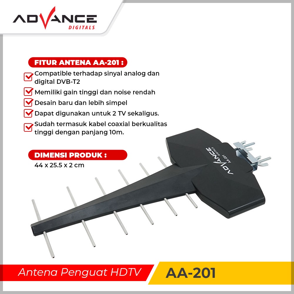 ADVANCE Antena Outdoor TV Digital Analog UHF DVD-T2 Include Kabel 10M DVB-T2 / Antena HDTV AA-201 Bisa Untuk STB dan Tv Dengan Booster