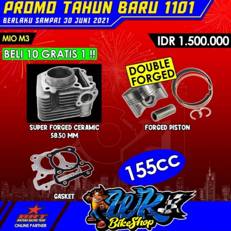 BLOK BRT MIO M3 CERAMIC CAST IRON 58.50MM  + FORGED PISTON( PAKET BORE UP MIO M3) 100% ORIGINAL