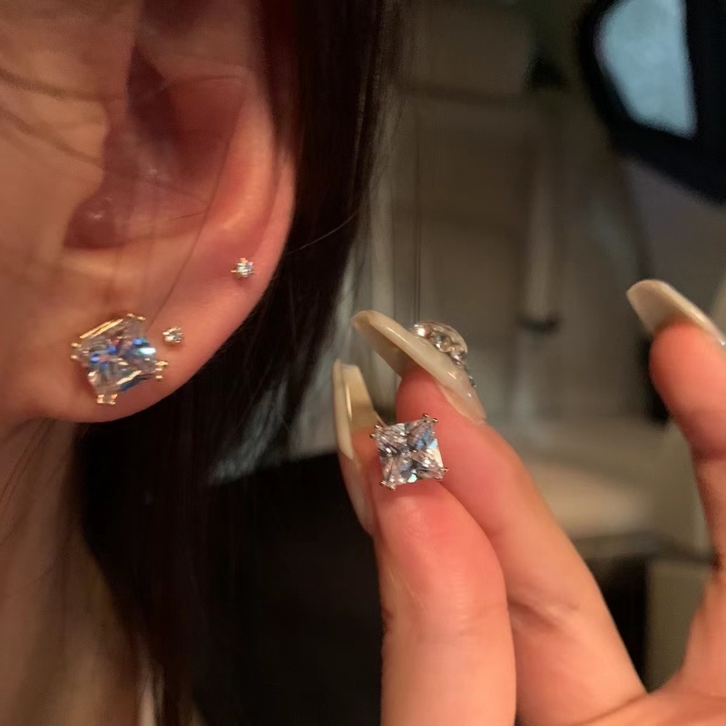 4pcs/set Ahellogirl Anting Tusuk Berlian Kotak Simple Untuk Wanita