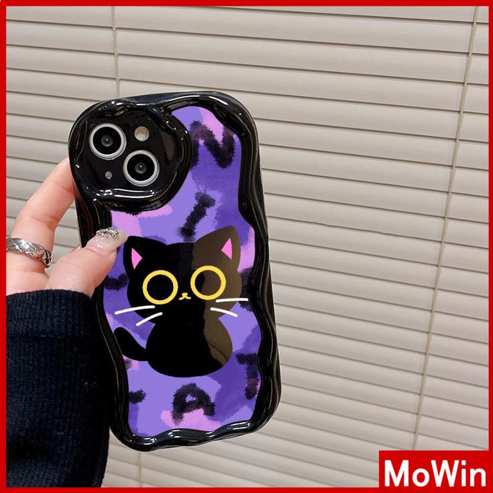 For iPhone 14 Pro Max iPhone Case 3D Curved Edge Wave Glossy Black TPU Airbag Shockproof Camera Cover Cute Cat Compatible with iPhone 13 Pro max 12 Pro Max 11 xr xs max 7Plus