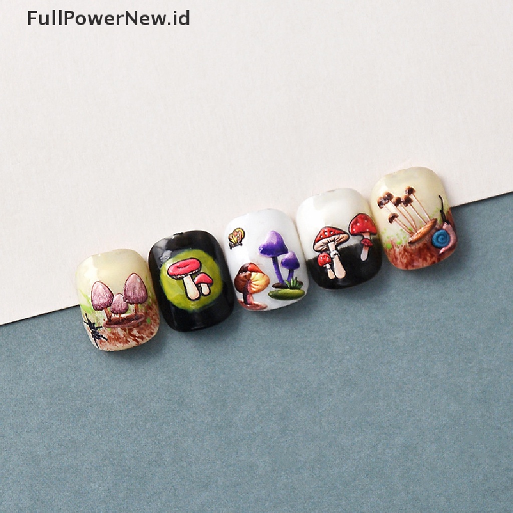 Power 5D Mushroom Nail Decals Jamur Warna-Warni Lem Belakang Nail Art Stiker ID