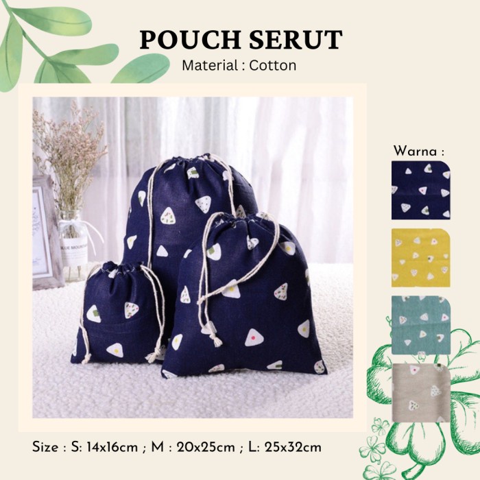 

CB Pouch Serut Katun Onigiri/Kantong Hampers/Pouch Hadiah Onigiri - Biru, S