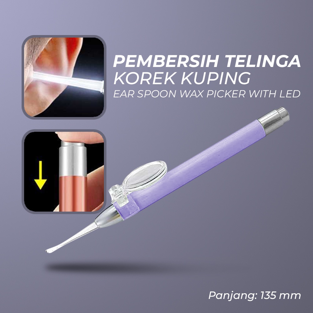 G8UI E-life Pembersih Telinga Korek Kuping Ear Spoon Wax Picker With LedE302Purple Or-i