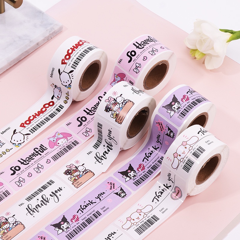 (120PCS) STICKER MEMO ROLL SANRIO LABEL THANK YOU PANJANG / STIKER ROLL CINNAMOROLL KUROMI MELODY