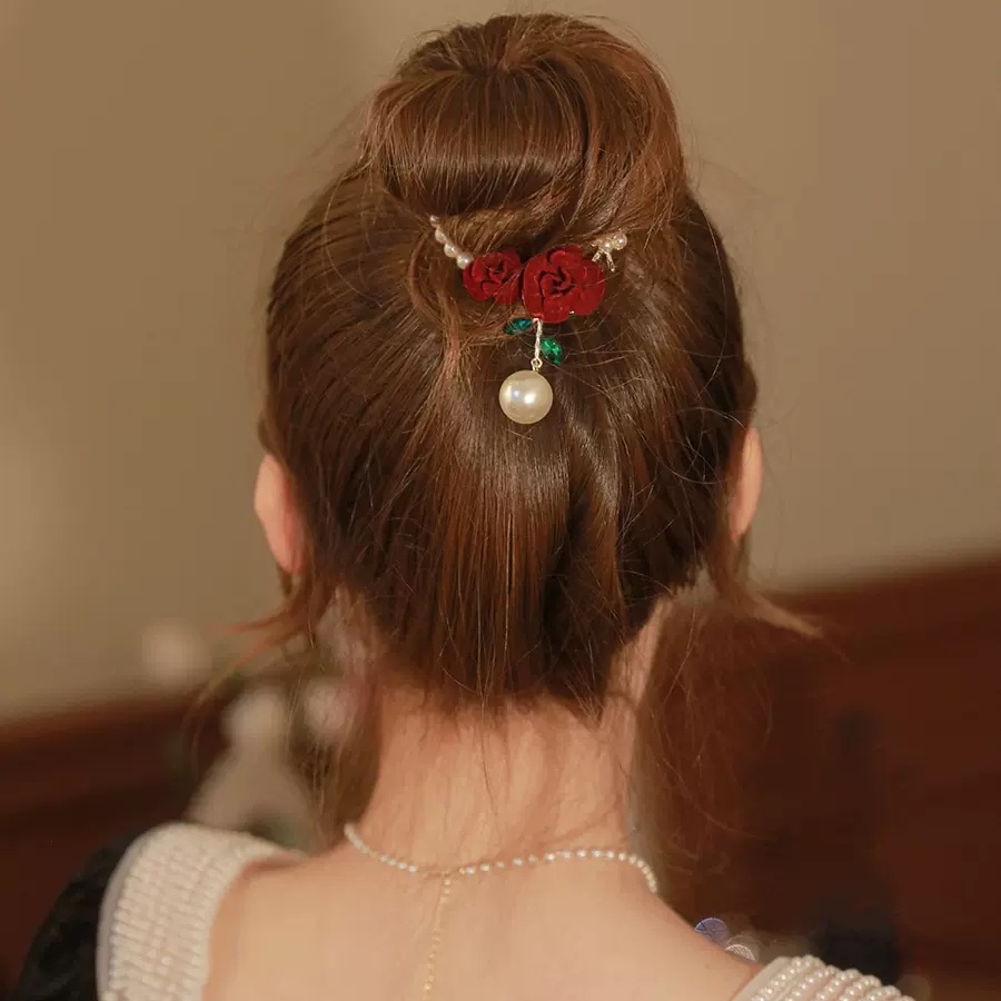 Fashion Bunga Rumbai Jepit Rambut Logam Rambut Klip Mutiara Berlian Imitasi Ponytail Klip Wanita Aksesoris Rambut