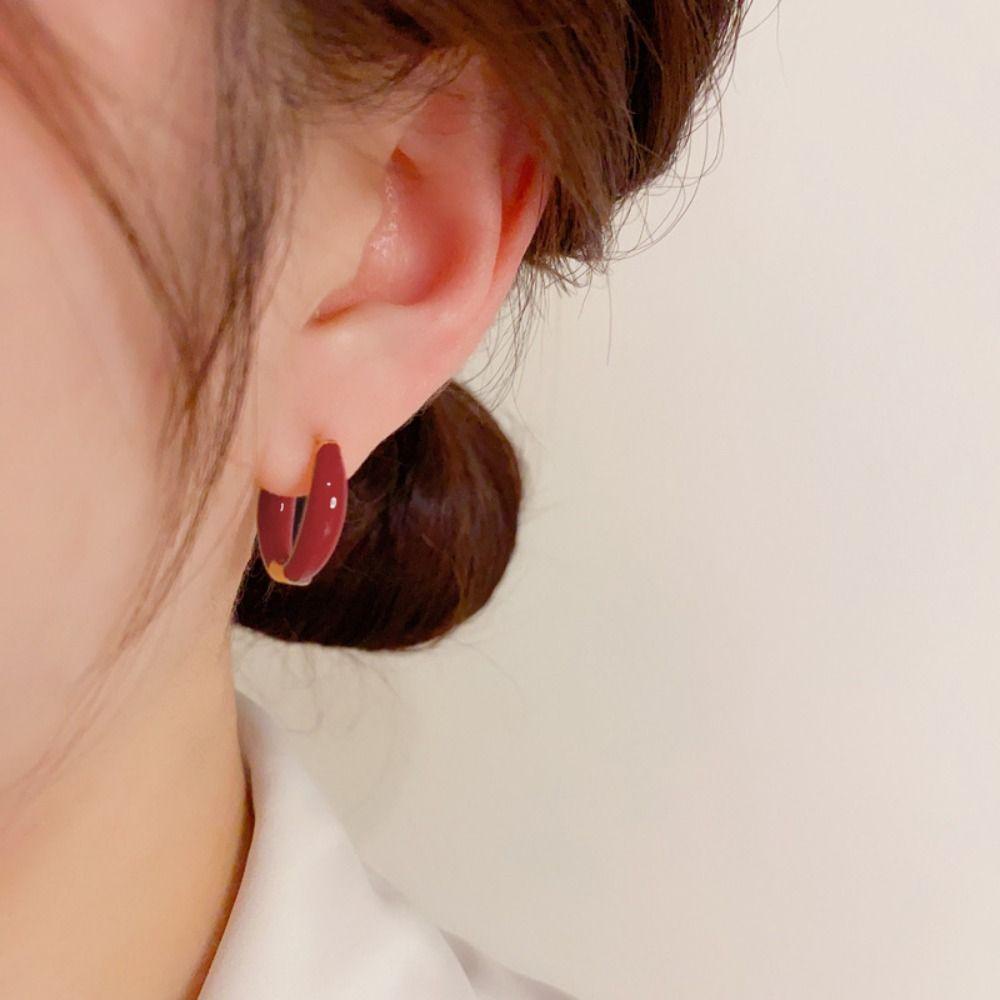 Needway Gaya Korea Anting Hadiah Pesta Lingkaran Indah Paduan Warna Murni Hoop Ear Buckle