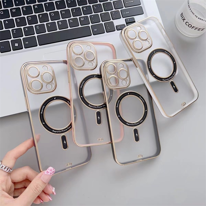 IPHONE Frosted Electroplated Magnetic Suction Phone Case Iphone11 12 13 14 Pro Max Sarung Casing Tahan Guncangan