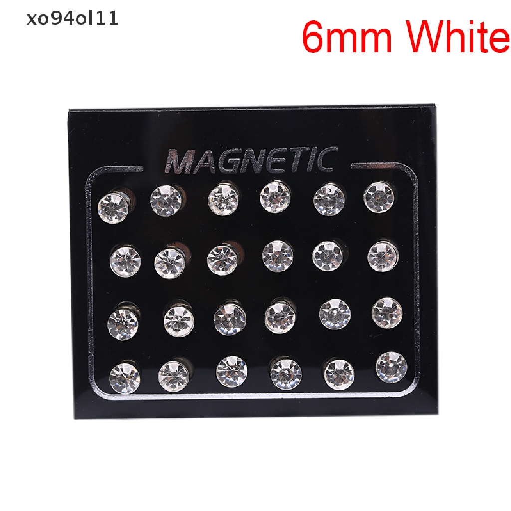 Xo 24Pcs/Set Magnetik Non Klip Bulat Berlian Imitasi Stud Earrings Jewelry OL