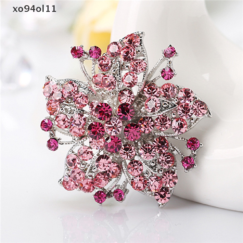 Xo Wanita Fashion Kristal Bunga Besar Bros Pin Berlian Imitasi Pesona Pernikahan Bros OL