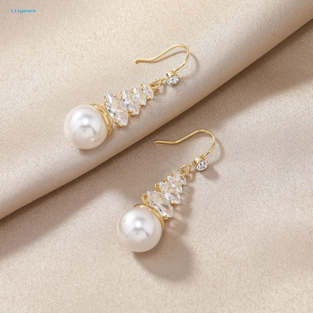 Lilyscent 2 Pcs Elegan Drop Earrings Wanita Aksesoris Mutiara Imitasi Ladies Earrings Indah