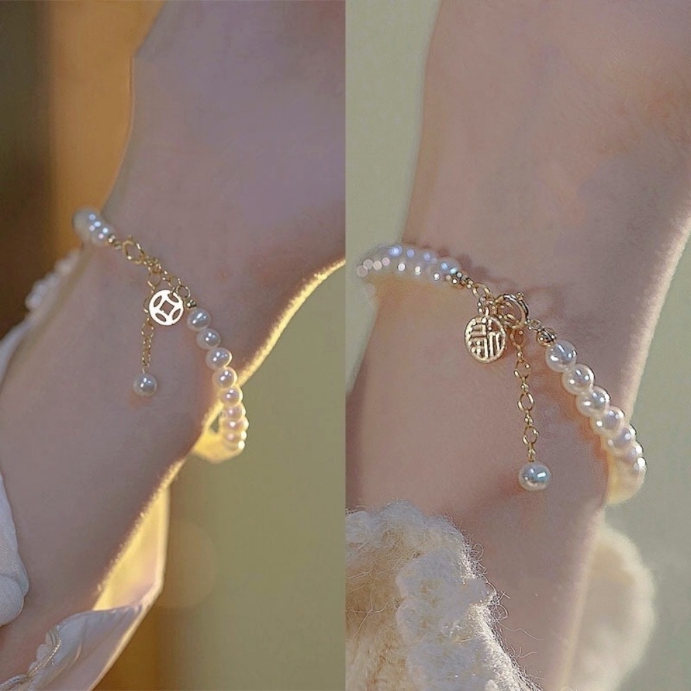 Gelang Rantai Manik-Manik Mutiara Desain Butterfly Bear Gaya China Klasik Untuk Wanita