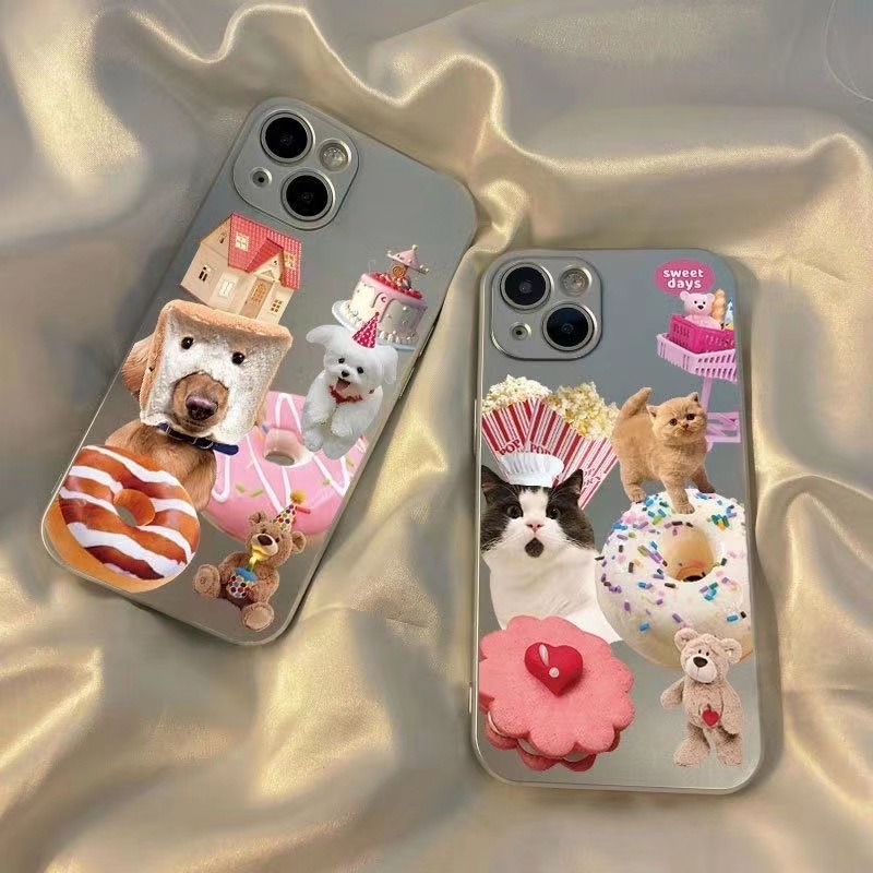 IPHONE Soft Case Kucing Lucu Kompatibel Untuk Iphone11 14 13 12 Pro XS Max XR X8+76S Plus Casing Ponsel Mini Electroplate TPU Silikon Shockproof Cover