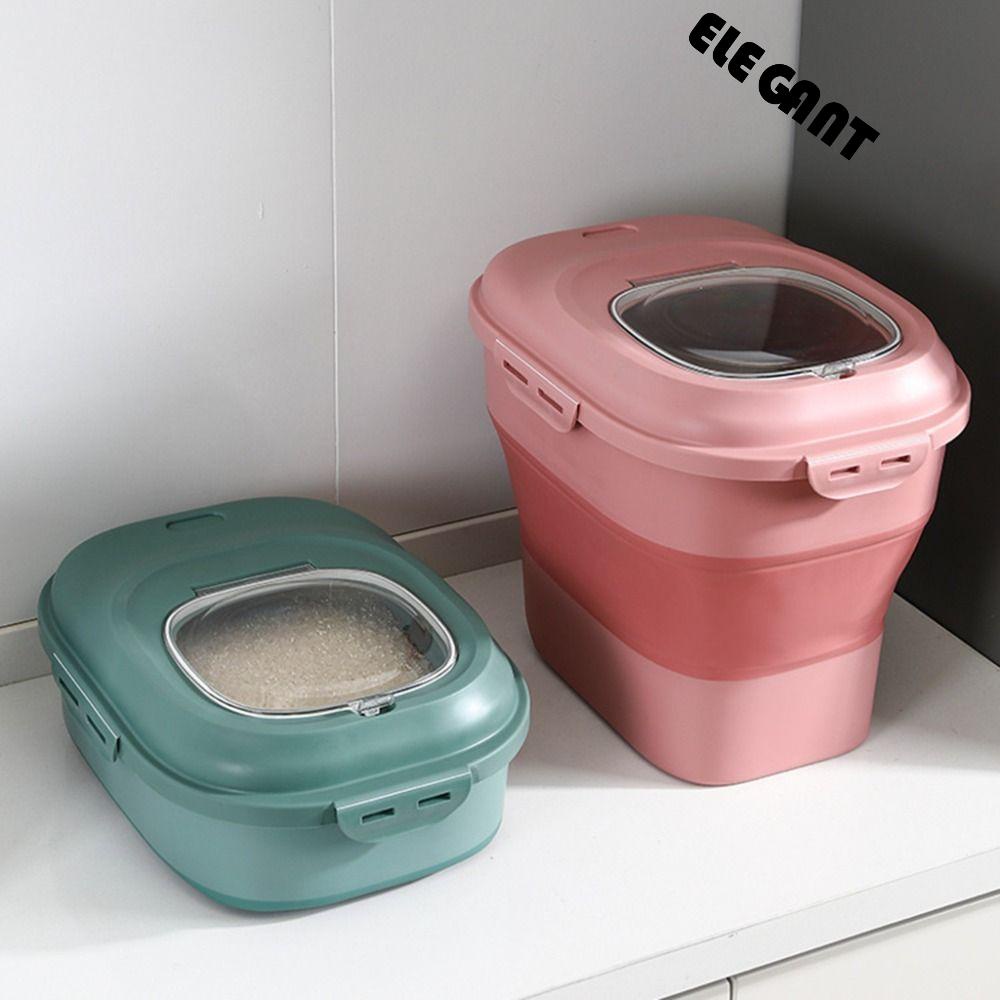 [Elegan] Rice Bucket Lipat Serbaguna Perlengkapan Dapur Tahan Serangga Kapasitas Besar Sealed Bucket Kotak Simpan Makanan