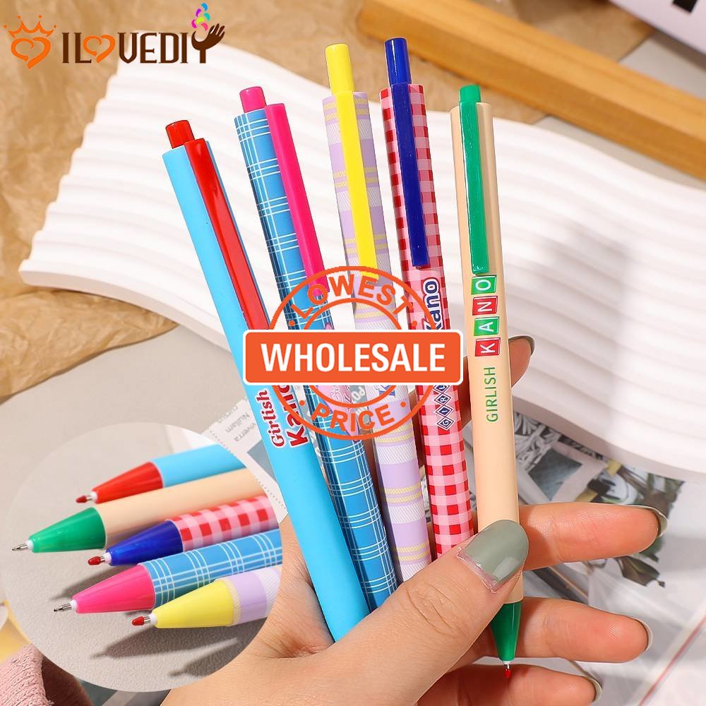 [Harga Grosir] Alat Kantor Tulisan Sekolah 0.5mm Tinta Hitam Gel Pen Korea Retro Mosaik Warna Tekan Gel Pen 0.5mm Pena Netral Siswa Perlengkapan Sekolah Lucu ins Press Pena Air