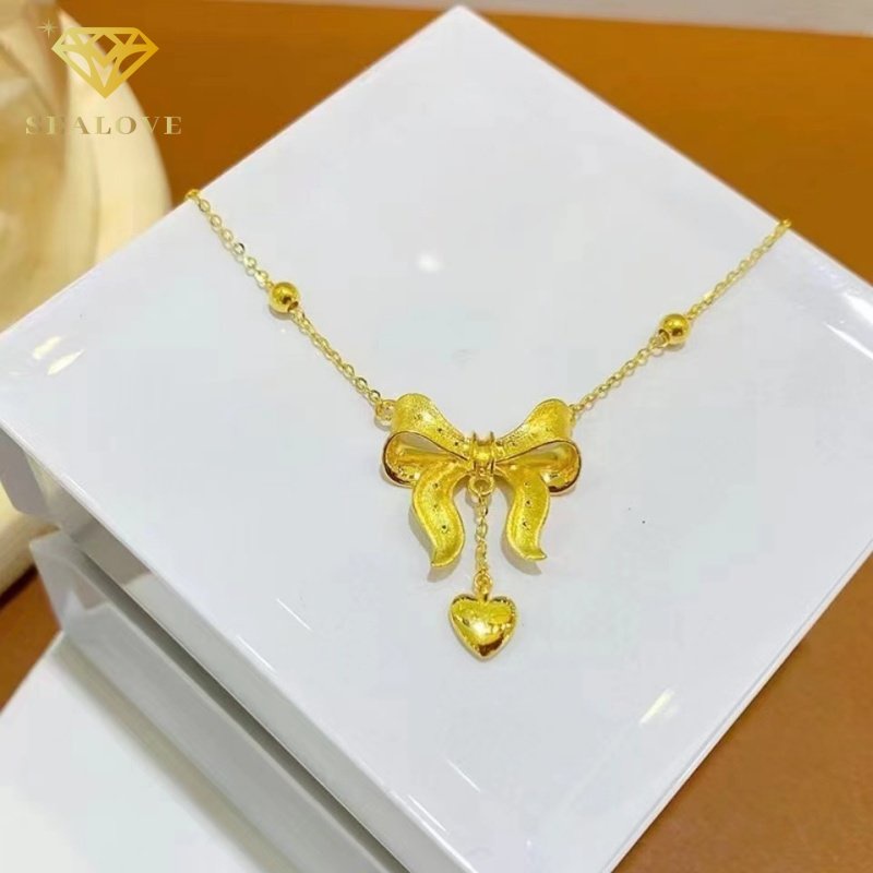 Busur Emas Pita Lucu Cantik Kalung Titanium Wanita Anti Karat Emas 18K Perhiasan Wanita Fashion Korea