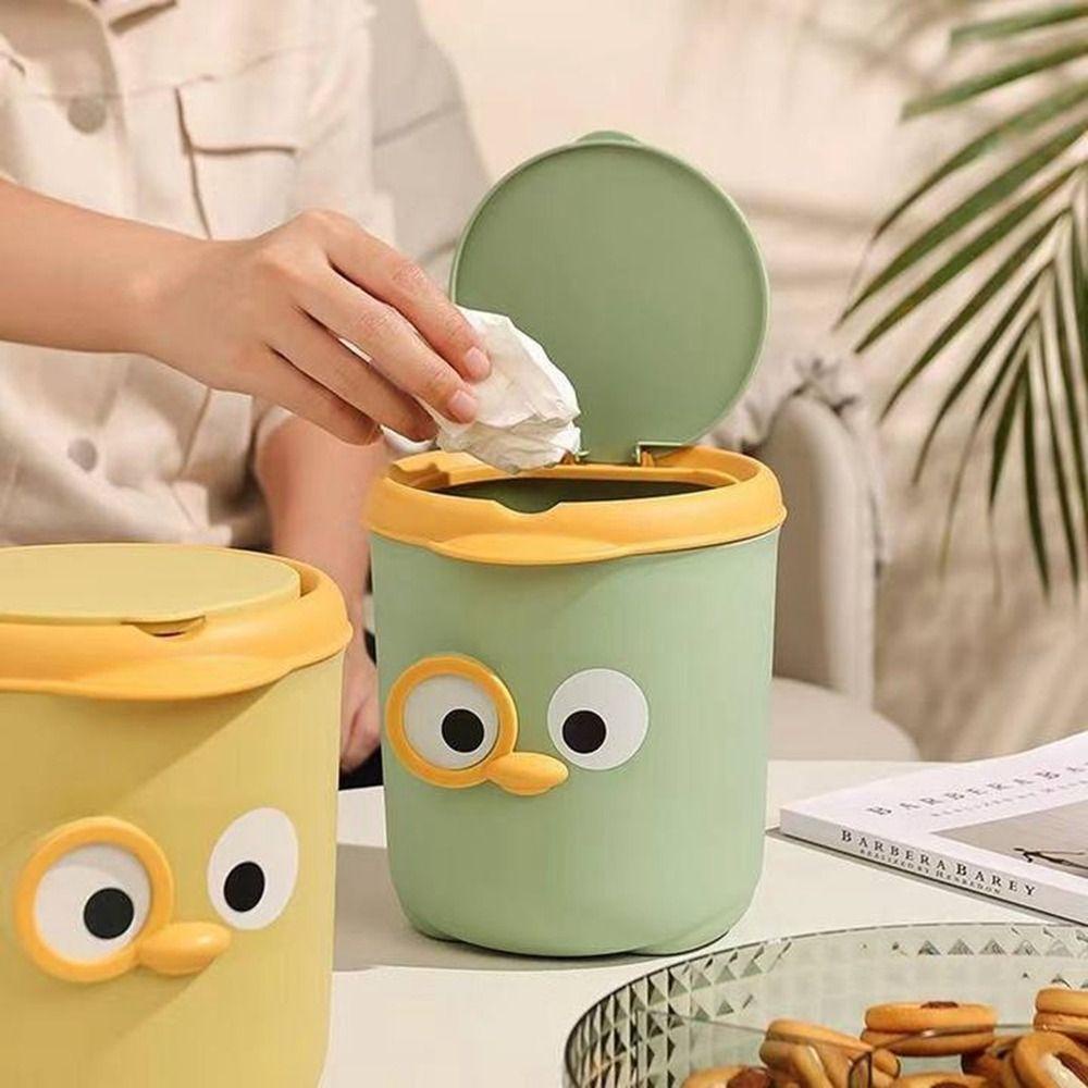 [Elegan] Tempat Sampah Kuning 1Pcs Ember Penyimpanan Dengan Tutup Small Cartoon Simple Garbage Bin