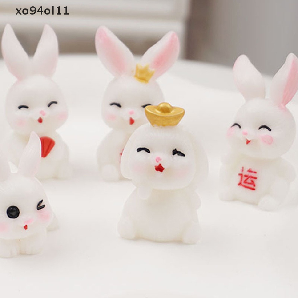 Xo 10Pcs Lucu Mini Luminous Resin Bunnies Ornamen Miniatur Angka Kelinci Micro OL